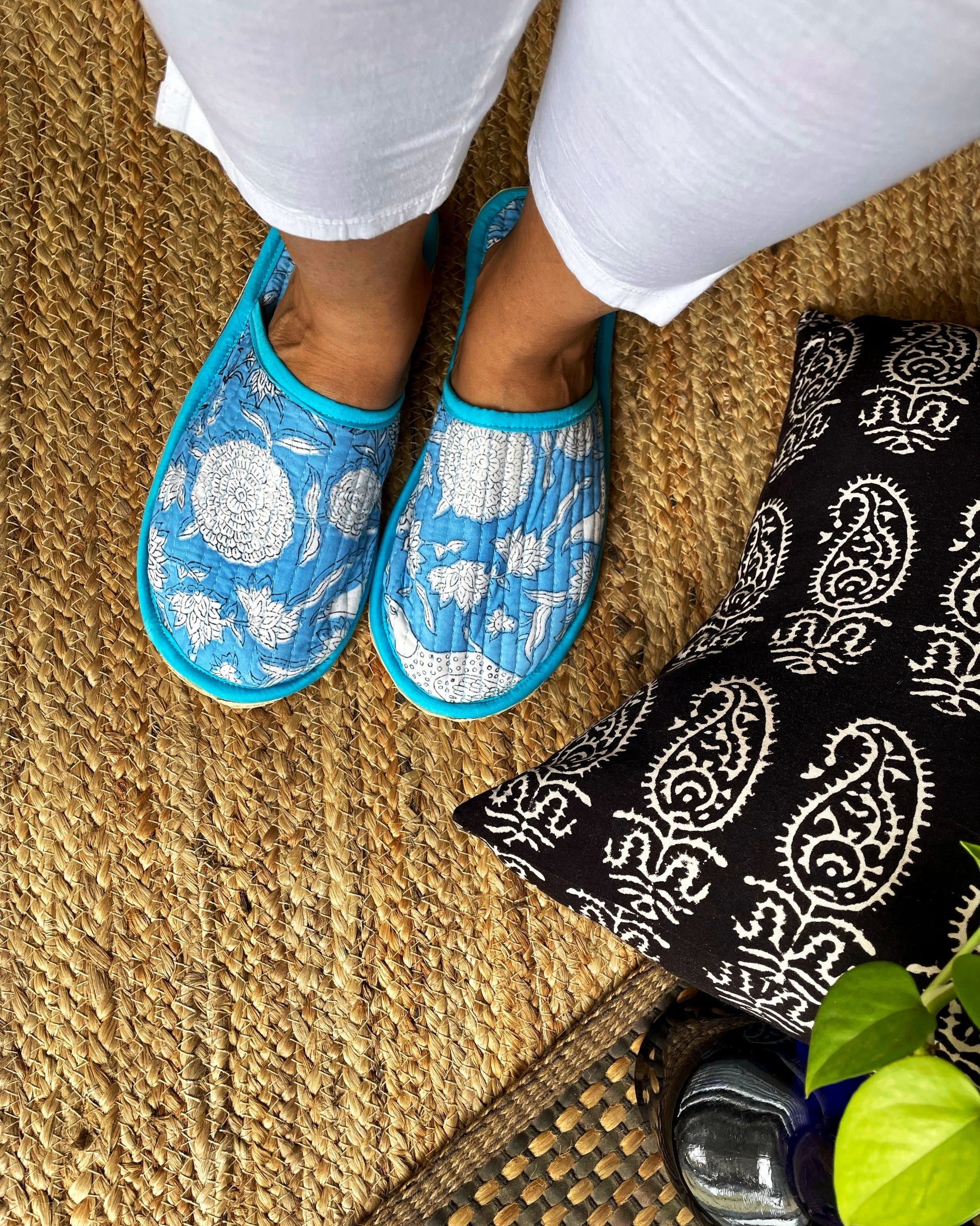 Tranquil Oasis  Hand Block Printed & Quilted Cotton Home Slip-Ons –  houseofpallikkara